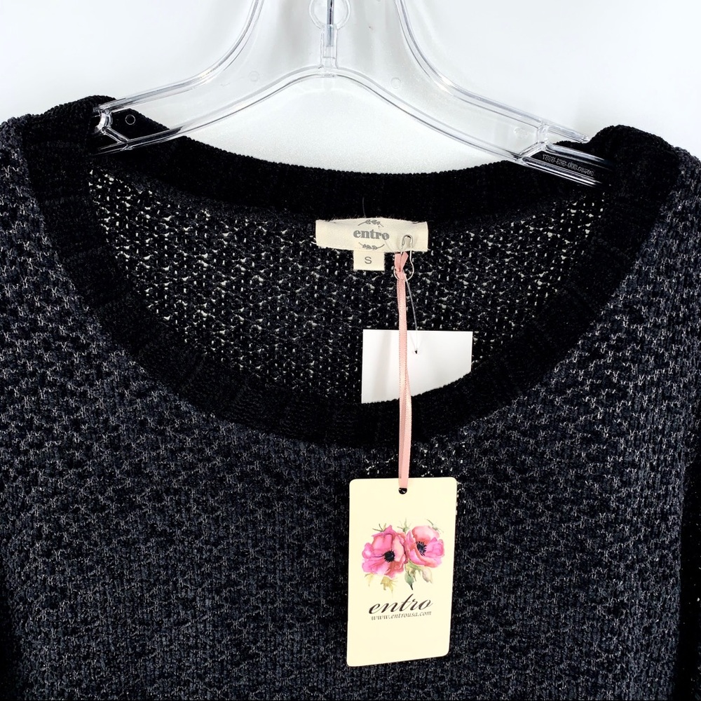 New Boutique Black Sweater Multi Fabric Chenille - Picture 2 of 5